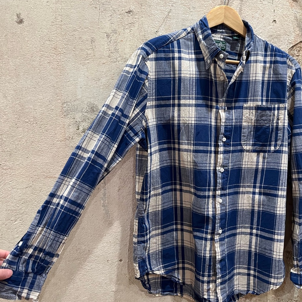 Gitman Bros Long Sleeve Blue Cream Plaid Button Down